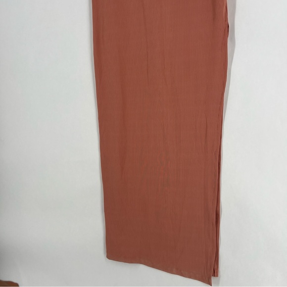 Haute Monde Blush Pink Stretch Ribbed Jersey Knit Side Slit Bodycon Maxi Dress - Picture 6 of 13